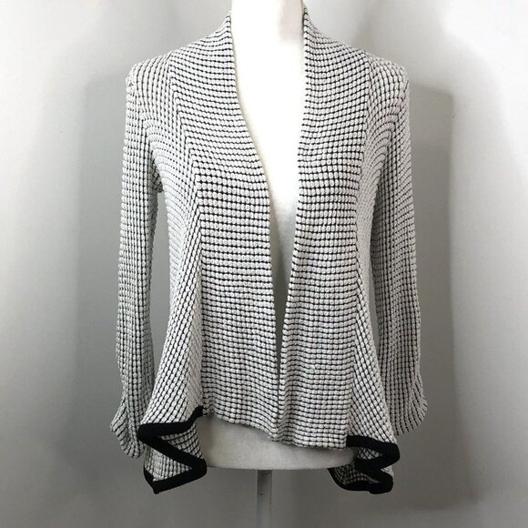 Anthropologie Sweaters - Maeve Anthropologie Womens Open Front Cardigan Sz Medium Black White Knit *FLAW*